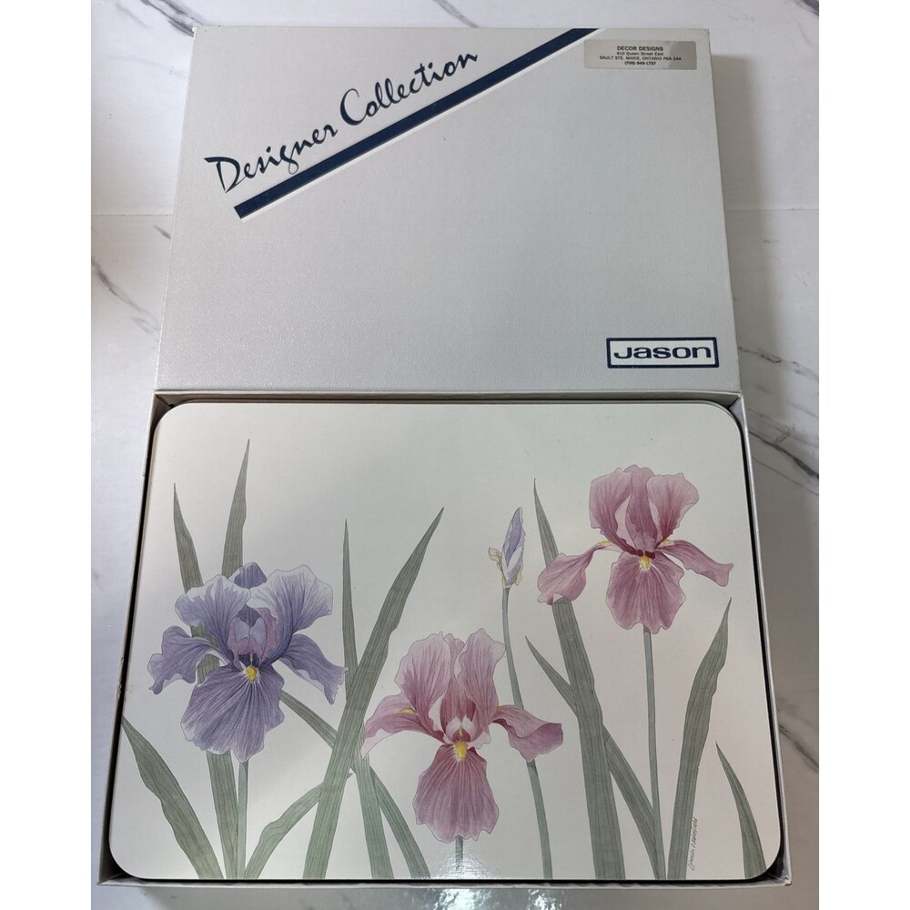 Set of 6 Jason PLACEMATS in Box New Zealand Flowers Iris time Design Vintage